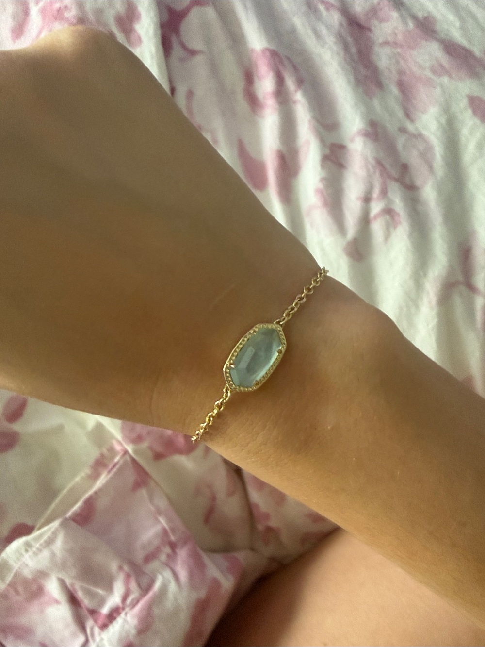 Kendra Scott Gold Chain Bracelet with Light Blue Gem